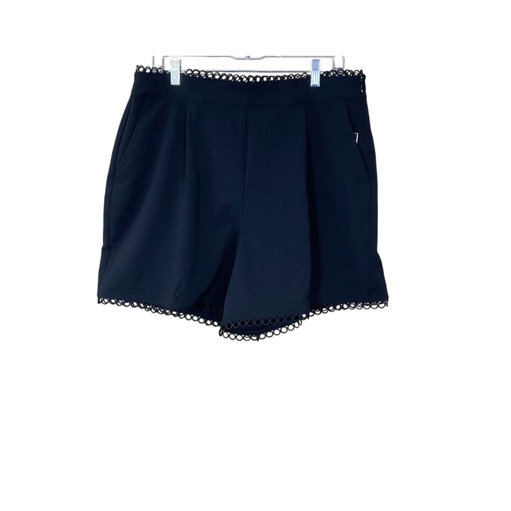 Rafaella Classic Fit Black Loop Trim Shorts Side Zip Side Pockets Pleats 14 NWT